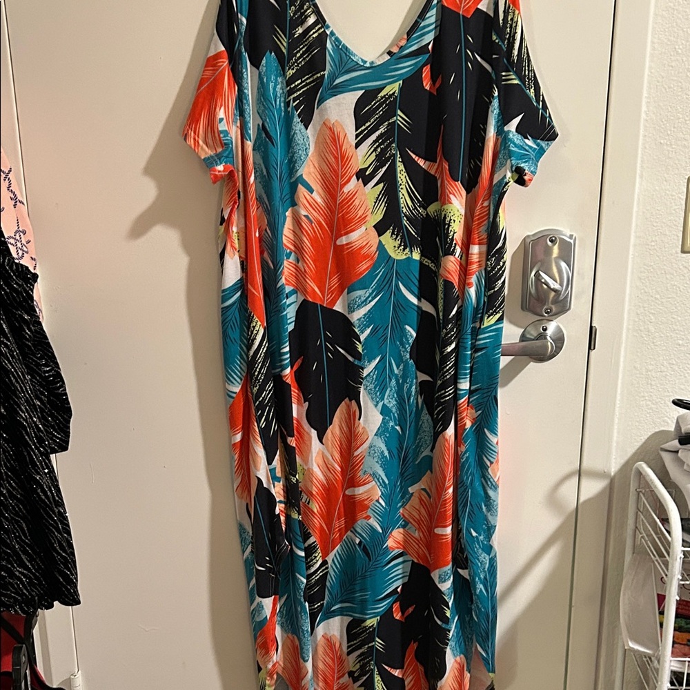 Colorful Feather Print Maxi Dress-3x